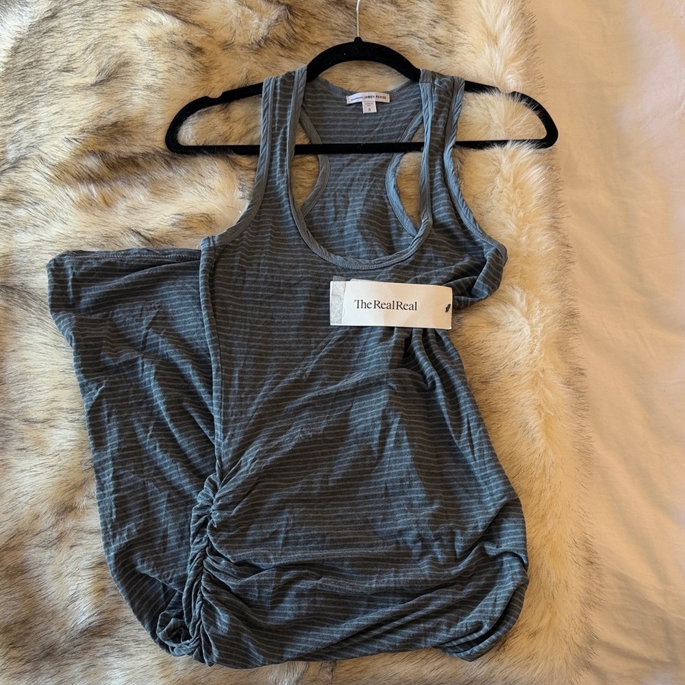 James Perse Heathered Charcoal Striped Racerback Tank